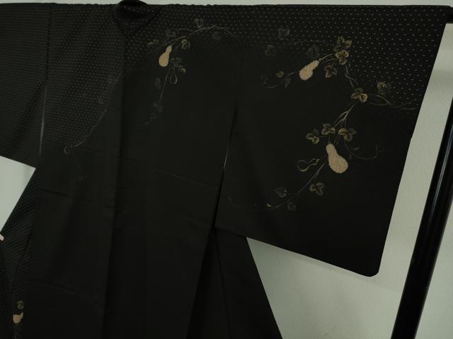 平和屋本店●極上　本場大島紬　訪問着　絞り　手描き　兎　うさぎ　瓢箪蔦の葉文　黒地　逸品　DZAB6370kh6