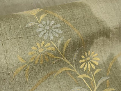平和屋着物●極上 インド・アッサム 野蚕糸 手織 ムガシルク 訪問着　刺繍　雪輪　兎花文　暈し染め　生壁色地　金銀糸　逸品　DZAB6371kh6