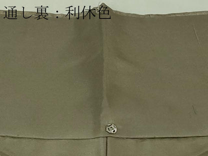 平和屋着物●極上 インド・アッサム 野蚕糸 手織 ムガシルク 訪問着　刺繍　雪輪　兎花文　暈し染め　生壁色地　金銀糸　逸品　DZAB6371kh6
