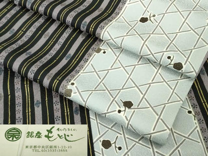 平和屋着物●極上　銀座もとじ　小紋　竹縞　網目花文　金彩　たとう紙付き　逸品　DZAB6374kh6