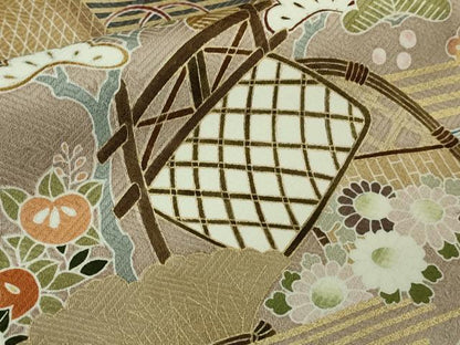 平和屋本店●極上　銀座もとじ　訪問着　駒刺繍　御所車風景花文　羊羹色地　暈し染め　金彩　たとう紙付き　逸品　DZAB6379kh6