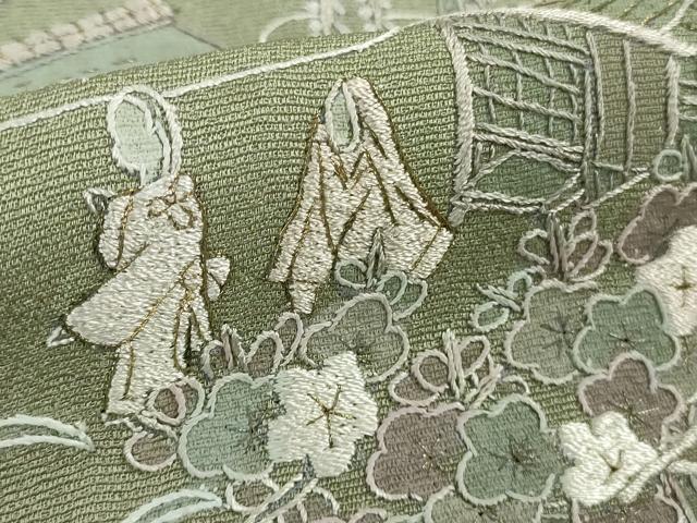 平和屋本店●極上　中国三大刺繍　スワトウ刺繍　汕頭刺繍　蘇州刺繍　総刺繍　訪問着　人物風景花文　暈し染め　金糸　逸品　DZAB6381kh6