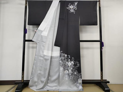 平和屋本店●極上　金彩友禅　二代目　和田光正　訪問着　洋花文　藍鉄色地　暈し染め　金銀彩　反端付き　逸品　未使用　DZAB6382kh6