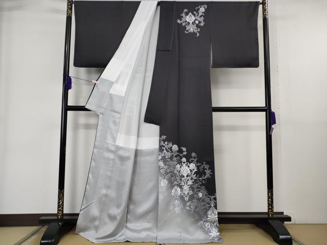 平和屋本店●極上　金彩友禅　二代目　和田光正　訪問着　洋花文　藍鉄色地　暈し染め　金銀彩　反端付き　逸品　未使用　DZAB6382kh6