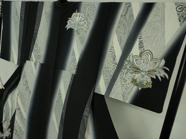 平和屋本店●極上　訪問着　総手刺繍　洋花文　ペイズリー柄　黒地　暈し染め　金糸　逸品　未使用　DZAB6385kh6