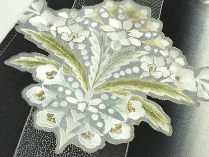 平和屋本店●極上　訪問着　総手刺繍　洋花文　ペイズリー柄　黒地　暈し染め　金糸　逸品　未使用　DZAB6385kh6