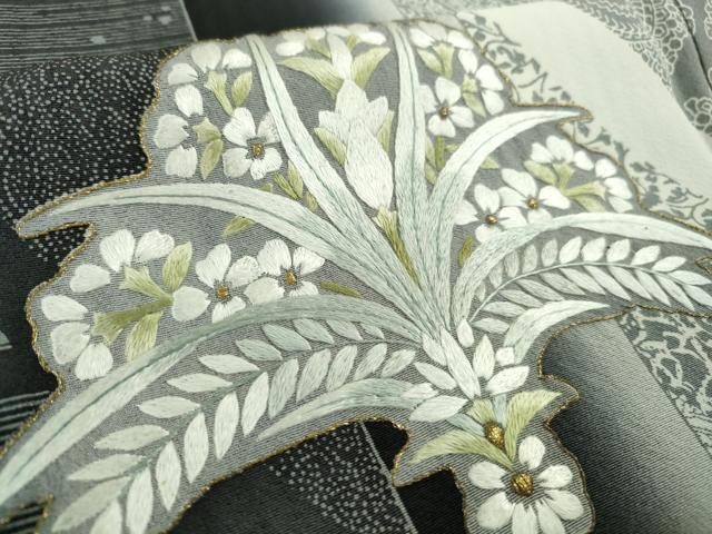 平和屋本店●極上　訪問着　総手刺繍　洋花文　ペイズリー柄　黒地　暈し染め　金糸　逸品　未使用　DZAB6385kh6