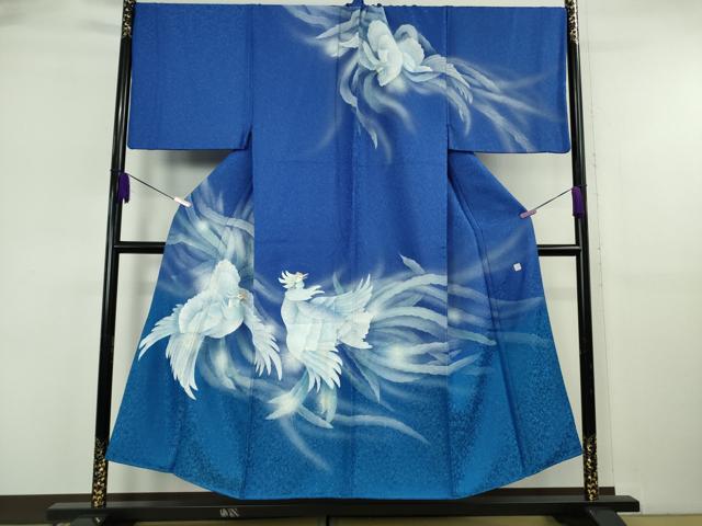 平和屋本店●極上　男性　訪問着　キングサイズ　作家物　手描き　鳳凰　暈し染め　銀彩　銀通し地　逸品　DZAB6388kh6
