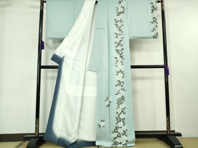 平和屋本店●極上　東京友禅　菅有鬼一　訪問着　草花間道　水色地　銀彩　逸品　DZAB6389kh6