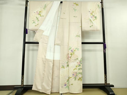 平和屋本店●極上　訪問着　駒刺繍　枝垂れ花　肌色地　暈し染め　金彩　逸品　未使用　DZAB6390kh6