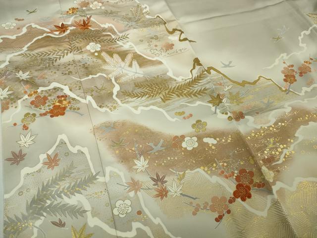 平和屋本店●極上　創業460年・千總　色留袖　駒刺繍　道長吉祥花文　練色地　金彩　大丸扱い　逸品　未使用　DZAB6391kh6