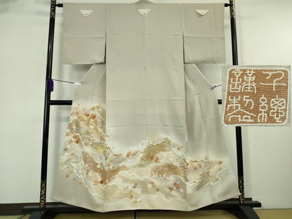 平和屋本店●極上　創業460年・千總　色留袖　駒刺繍　道長吉祥花文　練色地　金彩　大丸扱い　逸品　未使用　DZAB6391kh6