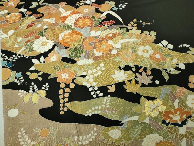 平和屋本店●極上　創業460年・千總　黒留袖　駒刺繍　吉祥花文　金彩　松坂屋扱い　逸品　DZAB6392kh6