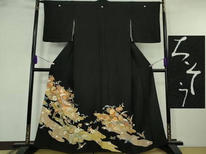 平和屋本店●極上　創業460年・千總　黒留袖　駒刺繍　吉祥花文　金彩　松坂屋扱い　逸品　DZAB6392kh6