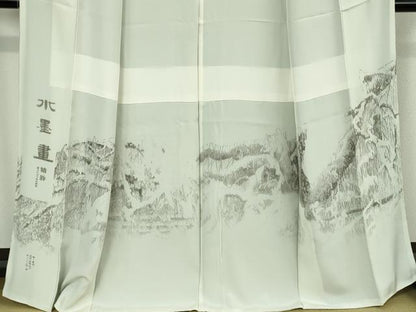 平和屋本店●極上　琉染の創設者　山岡古都　水墨書　訪問着　雪景色　雪持ち　樹木　白花色地　逸品　未使用　DZAB6393kh6