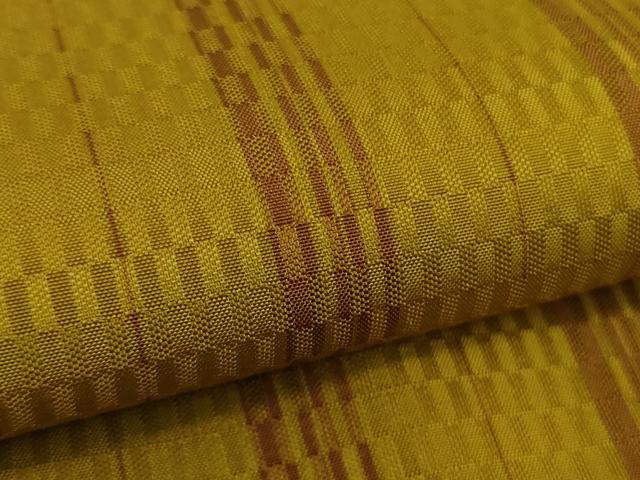 平和屋本店●極上　山下八百子　本場黄八丈　市松綾織　紬　縞　逸品　DZAB6394kh6