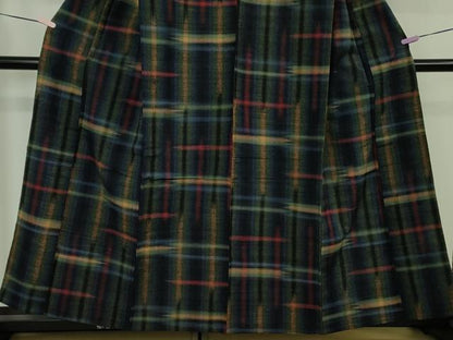 平和屋本店▽極上　郡上紬　草木染　単衣　変わり格子　逸品　DZAB6395kh6