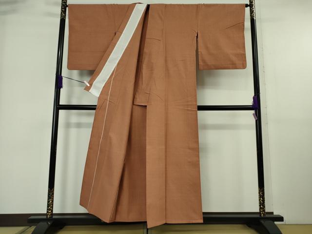 平和屋本店▽極上　本場結城紬　重要無形文化財　単衣　奥順謹製　色無地　赭色　証紙付き　逸品　DZAB6397kh6