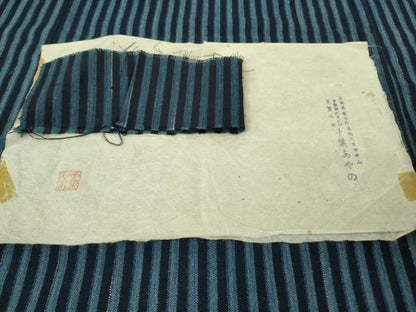 平和屋本店▽極上　男性　人間国宝　千葉あやの　重要無形文化財　正藍冷染　綿紬　単衣　縞　反端付き　逸品　DZAB6400kh6