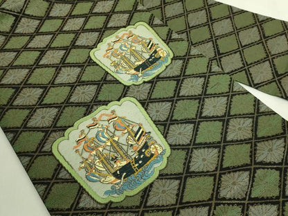 平和屋着物●極上　西陣　川島織物　九寸名古屋帯　唐織　南蛮船　黒地　金糸　逸品　DZAB6405kh6
