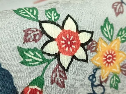 平和屋本店●極上　本場琉球紅型　平野晋二郎　九寸名古屋帯　雪輪花鳥文　淡藤色地　参考資料付き　逸品　DZAB6406kh6