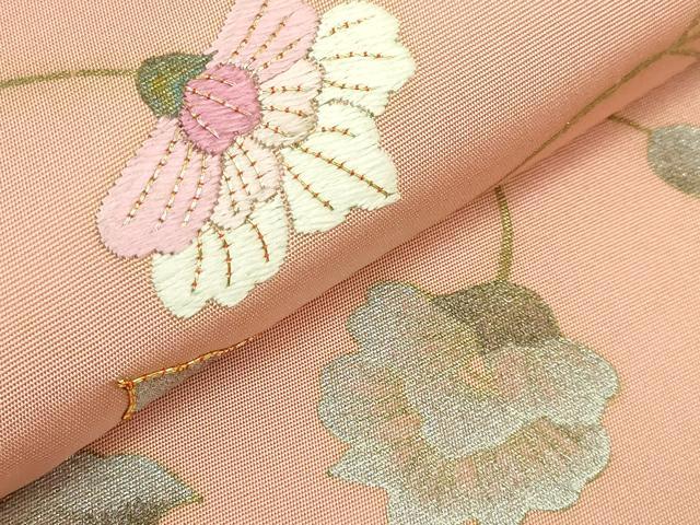 平和屋着物○九寸名古屋帯 駒刺繍 椿 金彩 正絹 逸品 CAAZ0377dy 平和
