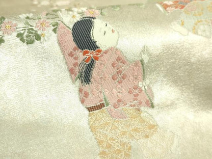 平和屋着物●極上　西陣　長嶋成織物　ながしま帯　太鼓柄袋帯　童子の調　瀞銀錦　逸品　DZAB6416kh6