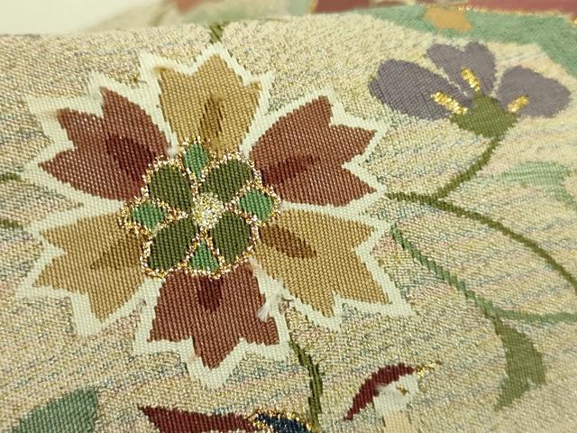 平和屋本店●極上　爪掻き本綴れ　太鼓柄袋帯　花鳥文　金銀糸　逸品　DZAB6417kh6