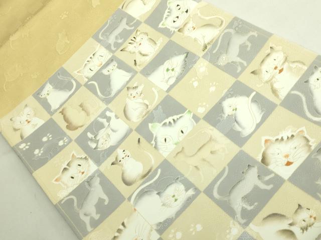 平和屋本店●極上　太鼓柄袋帯　市松　猫　逸品　DZAB6426kh6