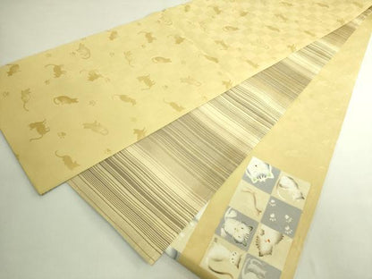 平和屋本店●極上　太鼓柄袋帯　市松　猫　逸品　DZAB6426kh6