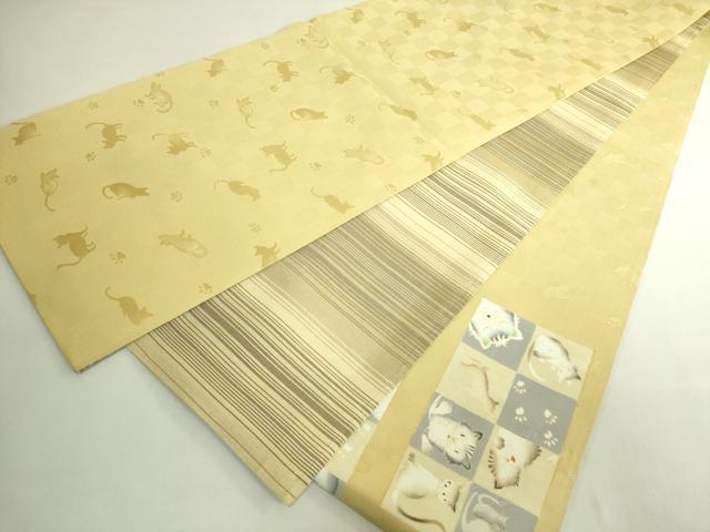 平和屋本店●極上　太鼓柄袋帯　市松　猫　逸品　DZAB6426kh6