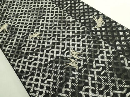 平和屋本店●極上　キモノデザイナー　斉藤上太郎　六通柄袋帯　網目に鳥　銀糸　逸品　DZAB6428kh6