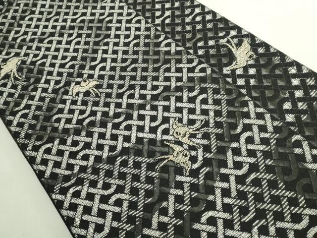 平和屋本店●極上　キモノデザイナー　斉藤上太郎　六通柄袋帯　網目に鳥　銀糸　逸品　DZAB6428kh6