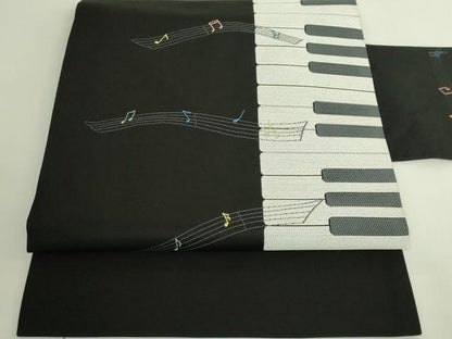 平和屋着物●極上　九寸名古屋帯　ピアノ　音符　黒地　逸品　DZAB6430kh6