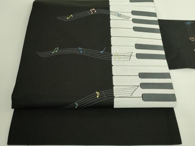 平和屋着物●極上　九寸名古屋帯　ピアノ　音符　黒地　逸品　DZAB6430kh6