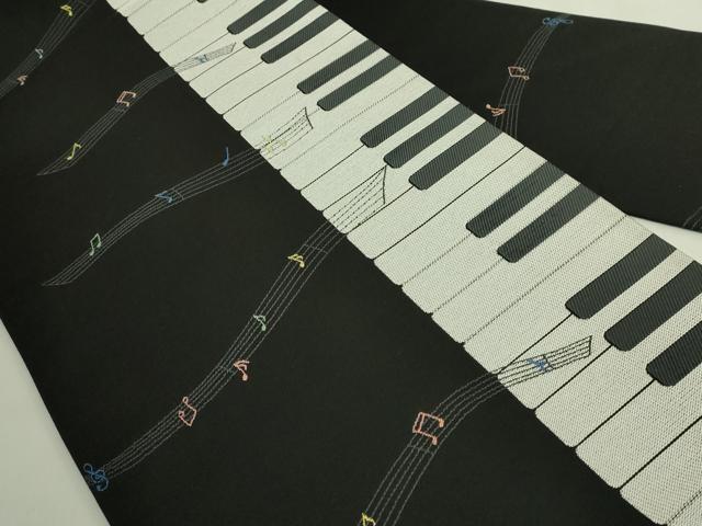 平和屋着物●極上　九寸名古屋帯　ピアノ　音符　黒地　逸品　DZAB6430kh6