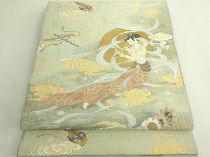 平和屋本店●極上　世界的友禅作家　千地泰弘　綴れ　両面　太鼓柄袋帯　日輪飛天之図　金銀糸　逸品　DZAB6434kh6