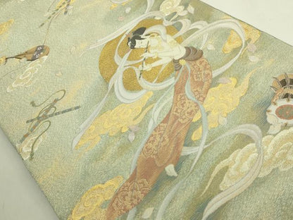 平和屋本店●極上　世界的友禅作家　千地泰弘　綴れ　両面　太鼓柄袋帯　日輪飛天之図　金銀糸　逸品　DZAB6434kh6