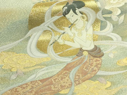 平和屋本店●極上　世界的友禅作家　千地泰弘　綴れ　両面　太鼓柄袋帯　日輪飛天之図　金銀糸　逸品　DZAB6434kh6