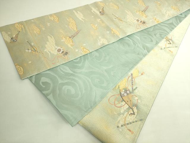 平和屋本店●極上　世界的友禅作家　千地泰弘　綴れ　両面　太鼓柄袋帯　日輪飛天之図　金銀糸　逸品　DZAB6434kh6