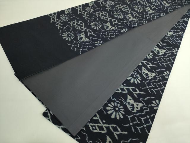 平和屋着物●極上　弓浜絣　全通柄袋帯　七宝に蝶　花　綿　参考資料付き　逸品　DZAB6436kh6