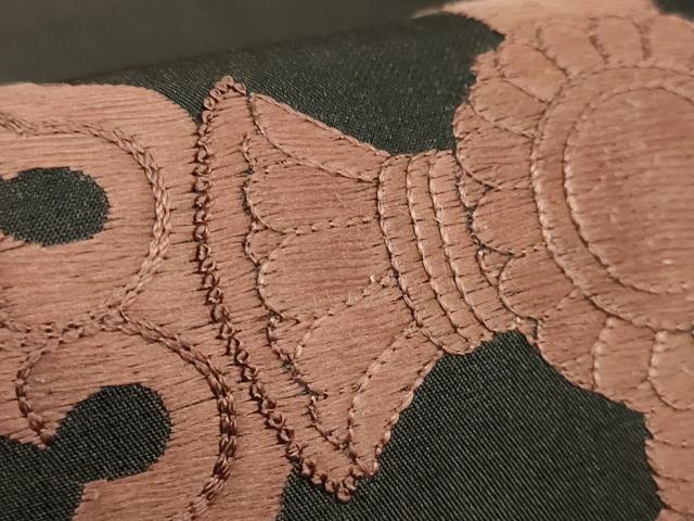 平和屋本店●極上　京都祇園の老舗　ぎをん齋藤　中国三大刺繍　相良刺繍　太鼓柄袋帯　抽象文様　たとう紙付き　逸品　DZAB6446kh6