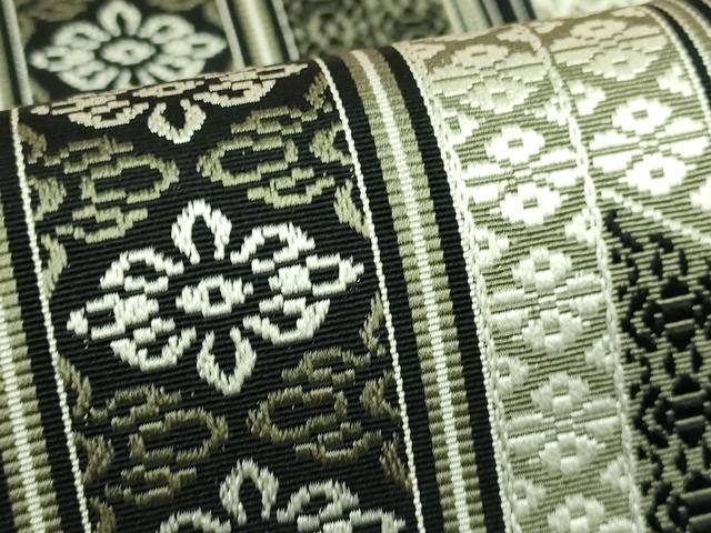 平和屋本店●極上　本場筑前博多織　両面　全通柄袋帯　花唐草間道　黒地　逸品　DZAB6449kh6