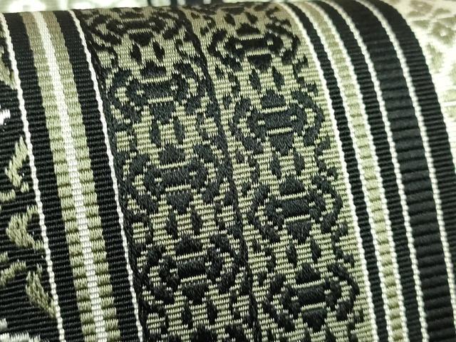 平和屋本店●極上　本場筑前博多織　両面　全通柄袋帯　花唐草間道　黒地　逸品　DZAB6449kh6