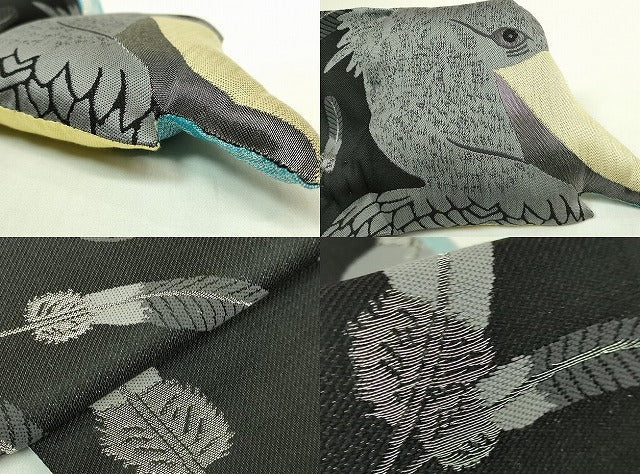 平和屋本店●極上　西陣　田中伝謹製　リバーシブル　半幅帯　オカメインコ　ハシビロコウ　銀糸　証紙・共箱付　逸品　未使用 DZAB6464kh6