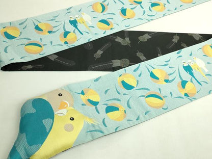 平和屋本店●極上　西陣　田中伝謹製　リバーシブル　半幅帯　オカメインコ　ハシビロコウ　銀糸　証紙・共箱付　逸品　未使用 DZAB6464kh6