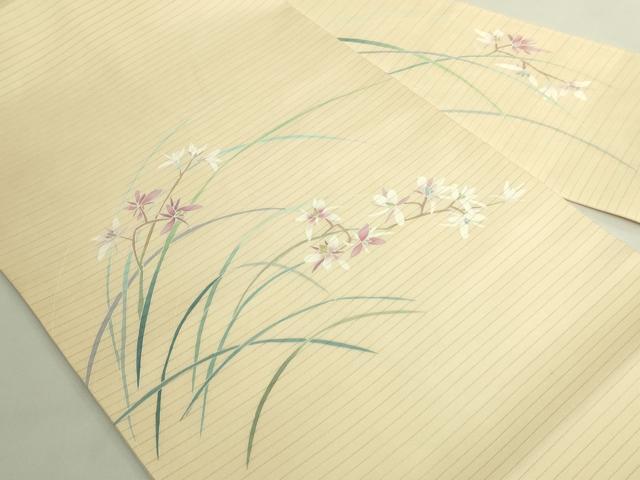平和屋着物＊極上 夏物 絽塩瀬 九寸名古屋帯 友禅 作家物 草花文 薄い砥粉色地 逸品 DZAB6473kh6
