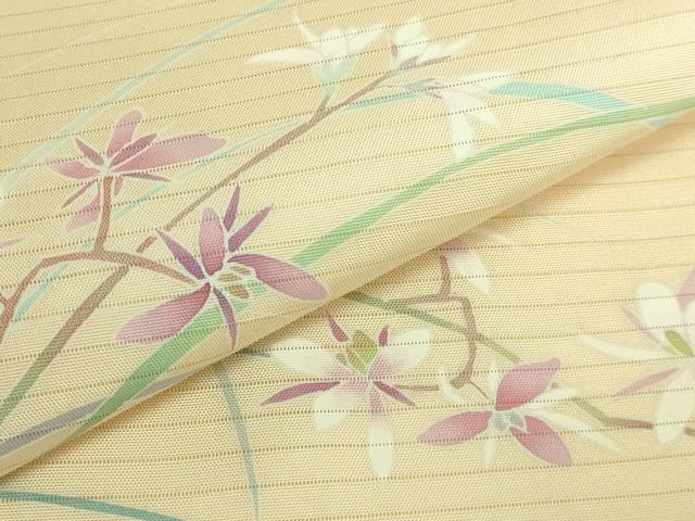 平和屋着物＊極上 夏物 絽塩瀬 九寸名古屋帯 友禅 作家物 草花文 薄い砥粉色地 逸品 DZAB6473kh6