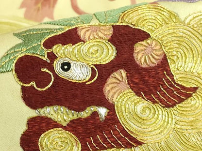 平和屋本店●極上　アンティーク　大正ロマン　全通柄　京袋帯　手刺繍　唐獅子　金銀糸　逸品　DZAB6474kh6