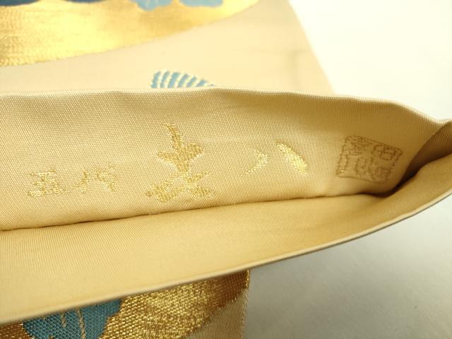 平和屋本店●極上　人間国宝　五代　田畑喜八　六通柄袋帯　藍　貝花文　金糸　逸品　DZAB6477kh6
